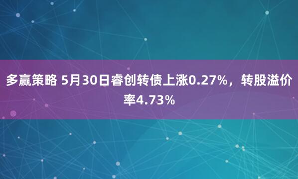 多赢策略 5月30日睿创转债上涨0.27%，转股溢价率4.73%